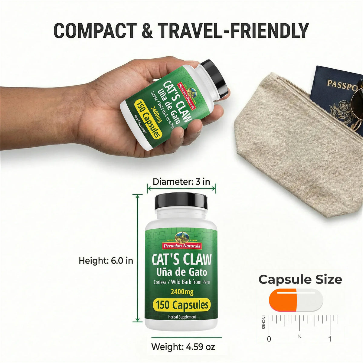 Cat's Claw Capsules (Uña de Gato) — 2400mg Herbal Supplement | from Peru