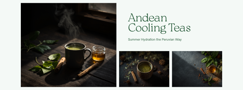 Andean Cooling Teas: Summer Hydration the Peruvian Way - editorial hero image with steaming herbal tea and fresh muña leaves