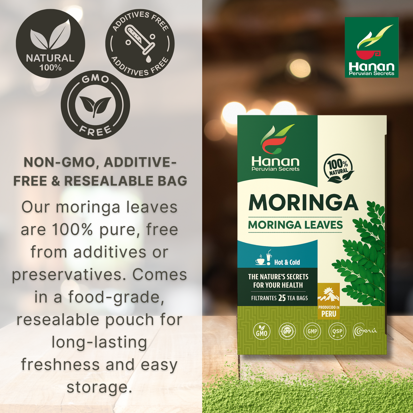 Hanan Moringa Tea Bags — Energy & Immunity Superfood | 25 Caffeine-Free Tea Bags