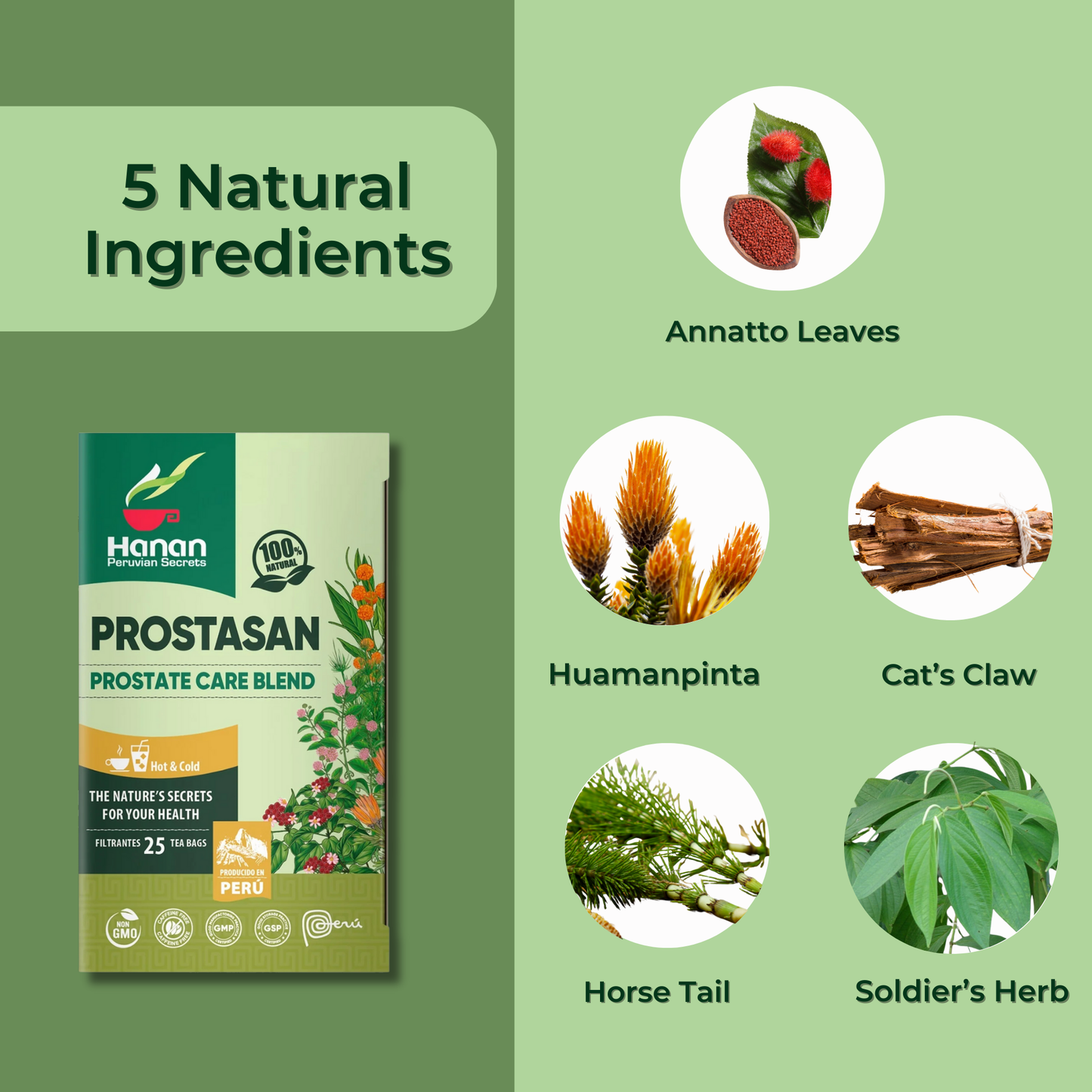 Prostasan Herbal Blend Tea — Annatto, Cat's Claw, Horsetail & Matico | 25 Tea Bags from Peru