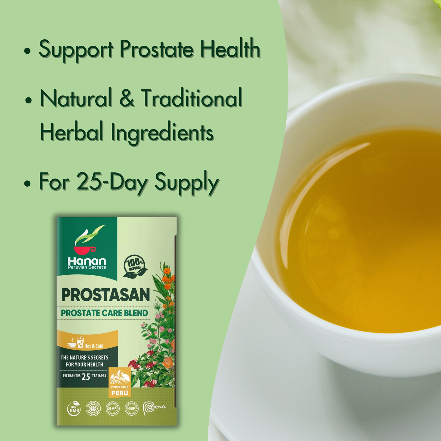 Prostasan Herbal Blend Tea — Annatto, Cat's Claw, Horsetail & Matico | 25 Tea Bags from Peru
