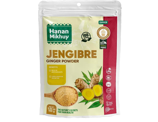 HANAN MIKHUY Jengibre Molido 100g - 100% Natural Ginger Powder for Digestive & Circulatory Wellness, Vegan, Non-GMO, Gluten-Free, Keto from Peru (3.5oz)