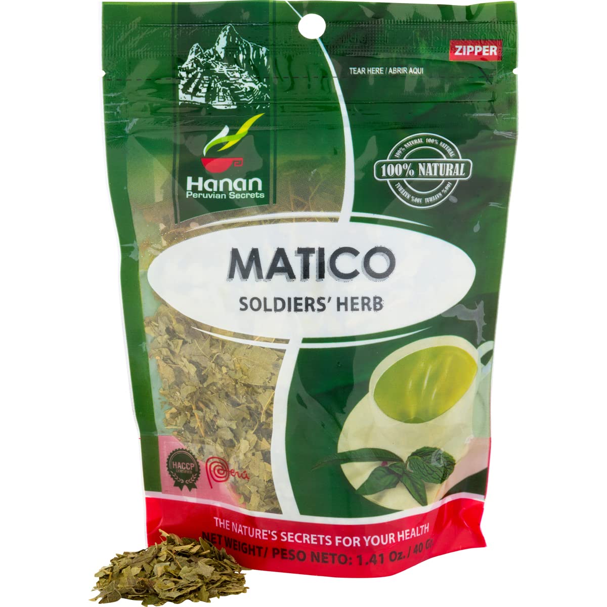 Hanan Te de Matico 40g - Matico Loose Leaf Tea Soldiers’ Herb, Spiked Pepper, Natural Herbal Tea from Peru (1.4oz)