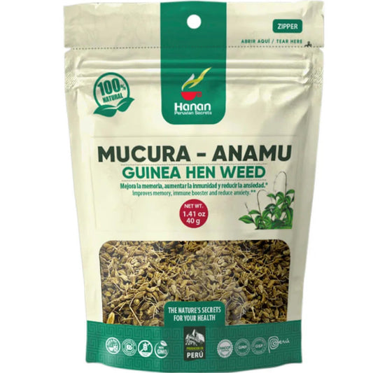 Hanan Peruvian Secrets Mucura Guinea Hen Weed Tea (Anamu) - Loose Herbal Leaf 1.41oz (40g) - 100% Natural Petiveria Alliacea from Peru - Caffeine-Free, Non-GMO, Herbal Tea for Wellness