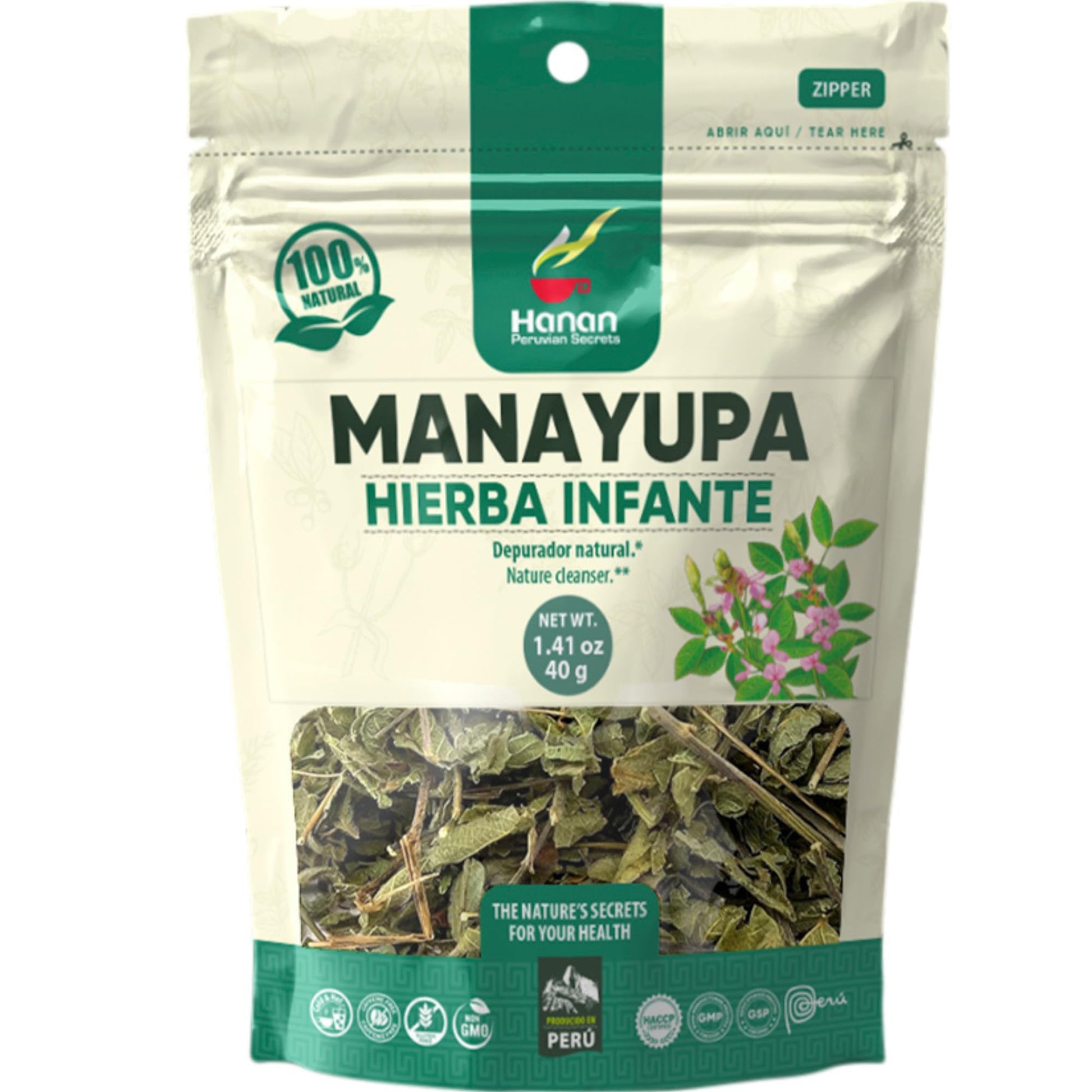 Hanan Peruvian Secrets Manayupa - Liver Cleanse Detox & Repair - 100% Natural Desmodium Molliculum 1.41oz - 40g (Single Pack)