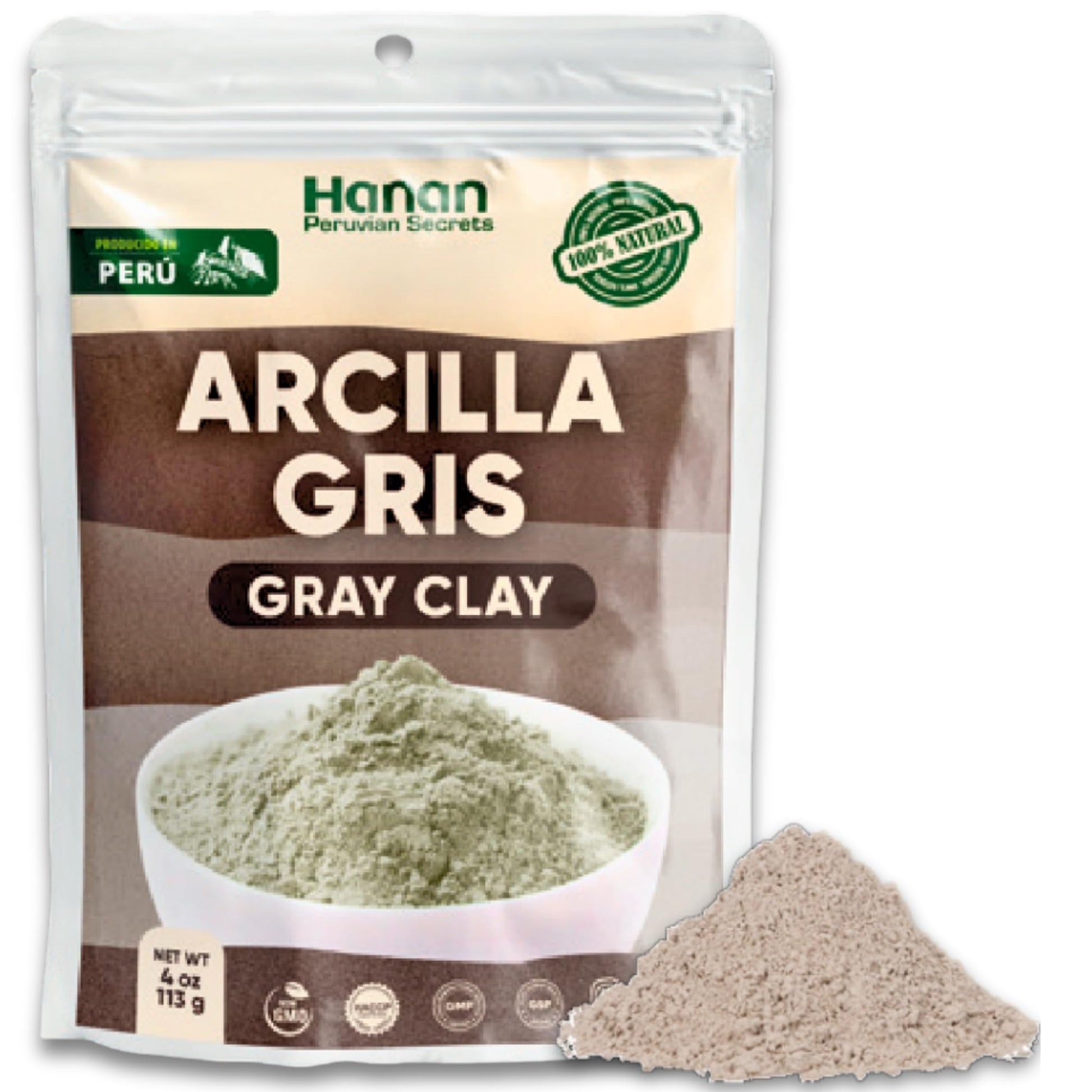 Hanan Gray Kaolin Clay Powder Arcilla Gris of 100% Natural for Gray Clay Mask Skin Detox Rejuvenation Soap Deodorant Bath Kaolin Clay 113g