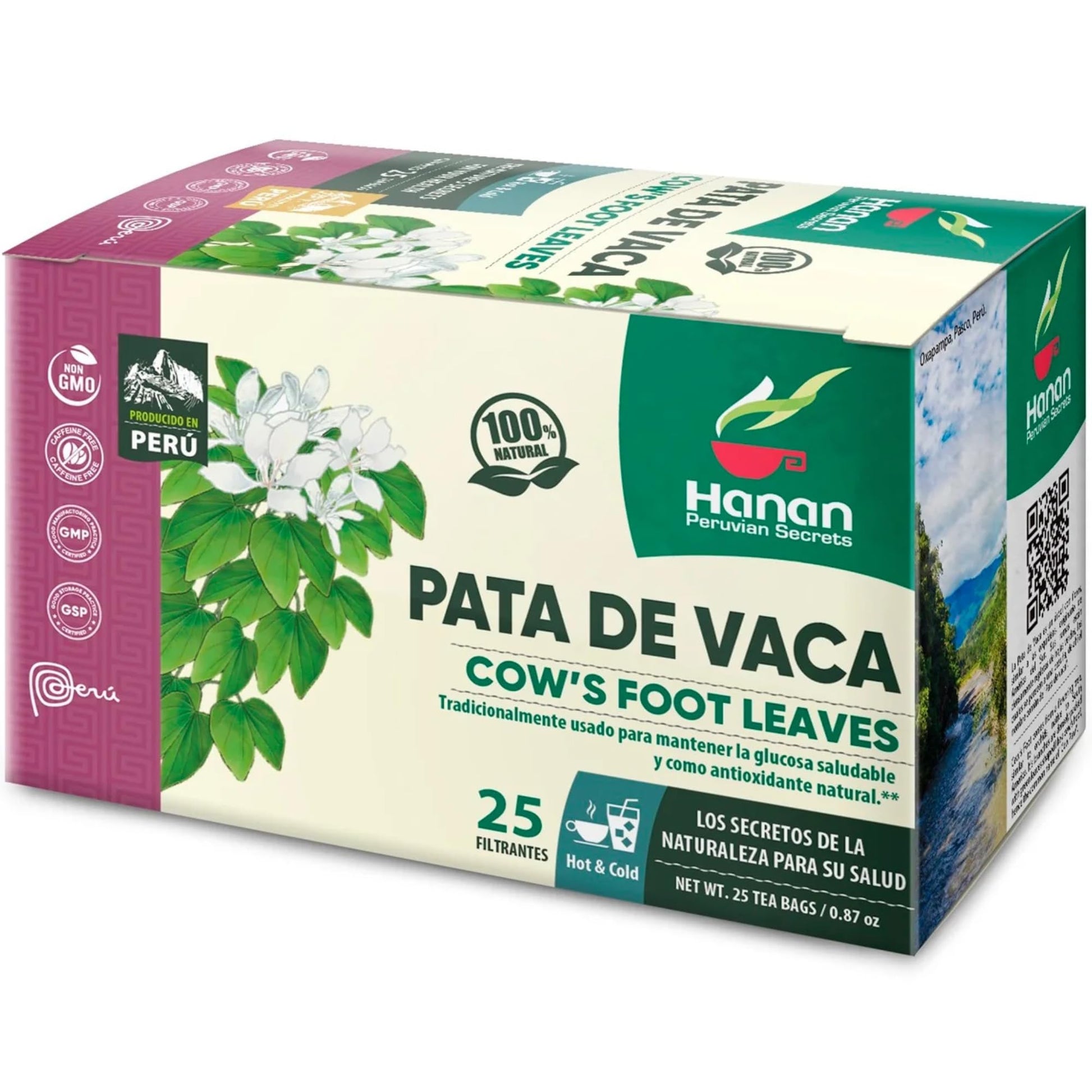 Hanan Pata de Vaca (Cow’s Foot Leaf) – 25 Herbal Tea Bags from Peru – Bauhinia forficata for Natural Blood Sugar Management