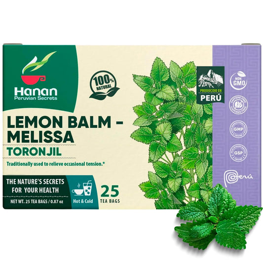 Hanan Peruvian Secrets Lemon Balm Tea (Toronjil) - 25 Teabags of Herbal Tea - Melissa Herb for Relaxing Herbal Tea - Natural Dried Plant Leaves from Peru (not extract) – Melissa officinalis
