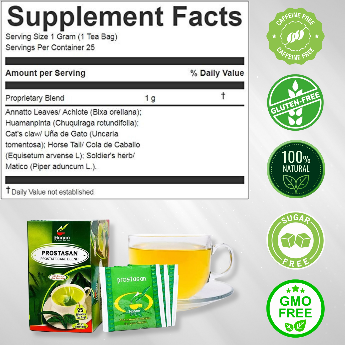 Prostasan Herbal Blend Tea — Annatto, Cat's Claw, Horsetail & Matico | 25 Tea Bags from Peru