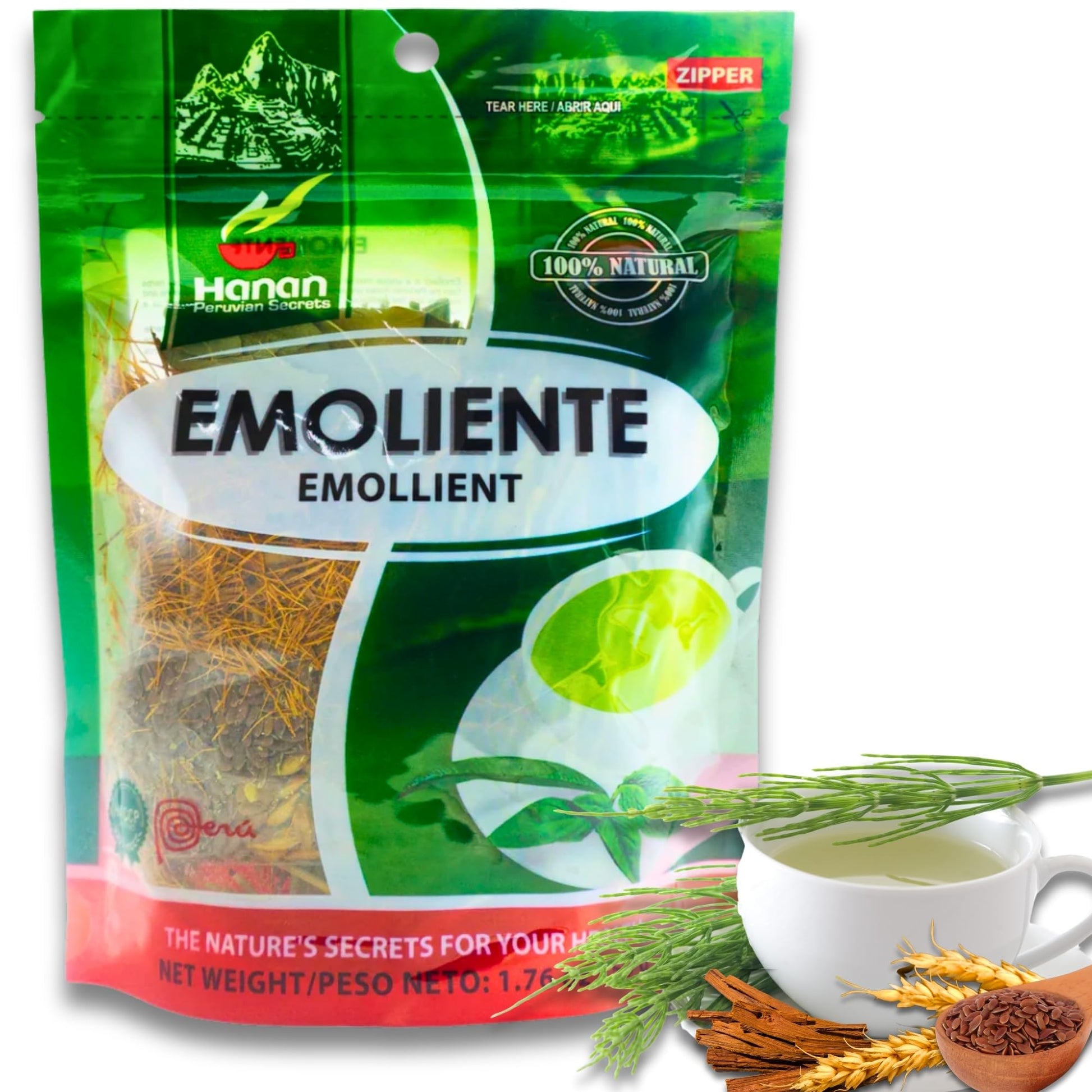 Hanan Emoliente Herbal Tea from Peru 1.8oz (50g) Loose Herbs Boldus (Boldo), Horsetail (Cola de Caballo), Cat's Claw (Una de Gato), Flaxseed (Linaza) and Barley (Cebada) All Natural Dried Plants