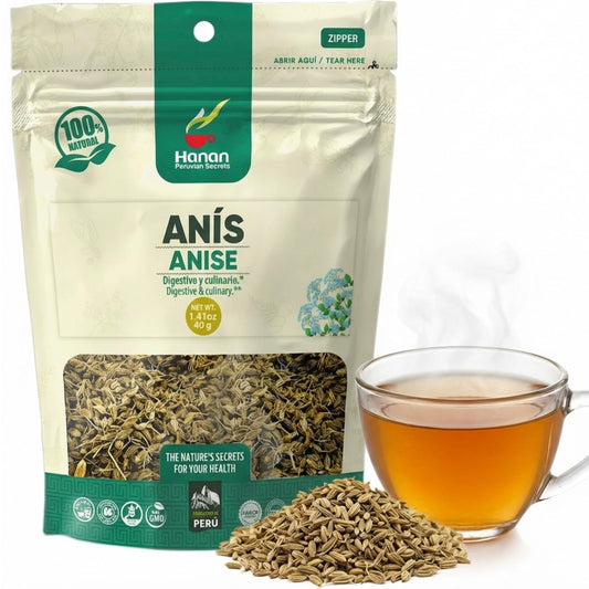 Hanan Anise Seeds Herbal Tea (Te de Anis) 1.4 oz (40 g) - Natural, Dried Anise Tea - Aniseed Plant and Leaves for Herbal Tea Digestive Supplement