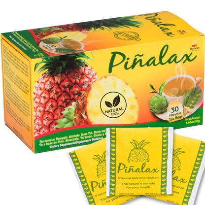 Piñalax 30 Teabags Herbal Tea of Pineapple, Artichoke, Green Tea, Stevia, Yacon Leaves, Senna, Horsetail and Fennel from Peru