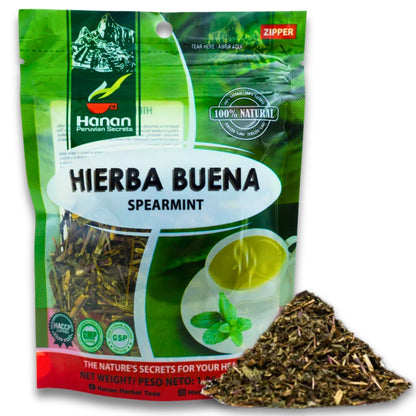Hanan Spearmint Tea Loose Leaf (Hierba Buena) 1.1 oz (30 g) - Dried Peppermint Leaves (Mentha Spicata) Plant Leaves from Peru