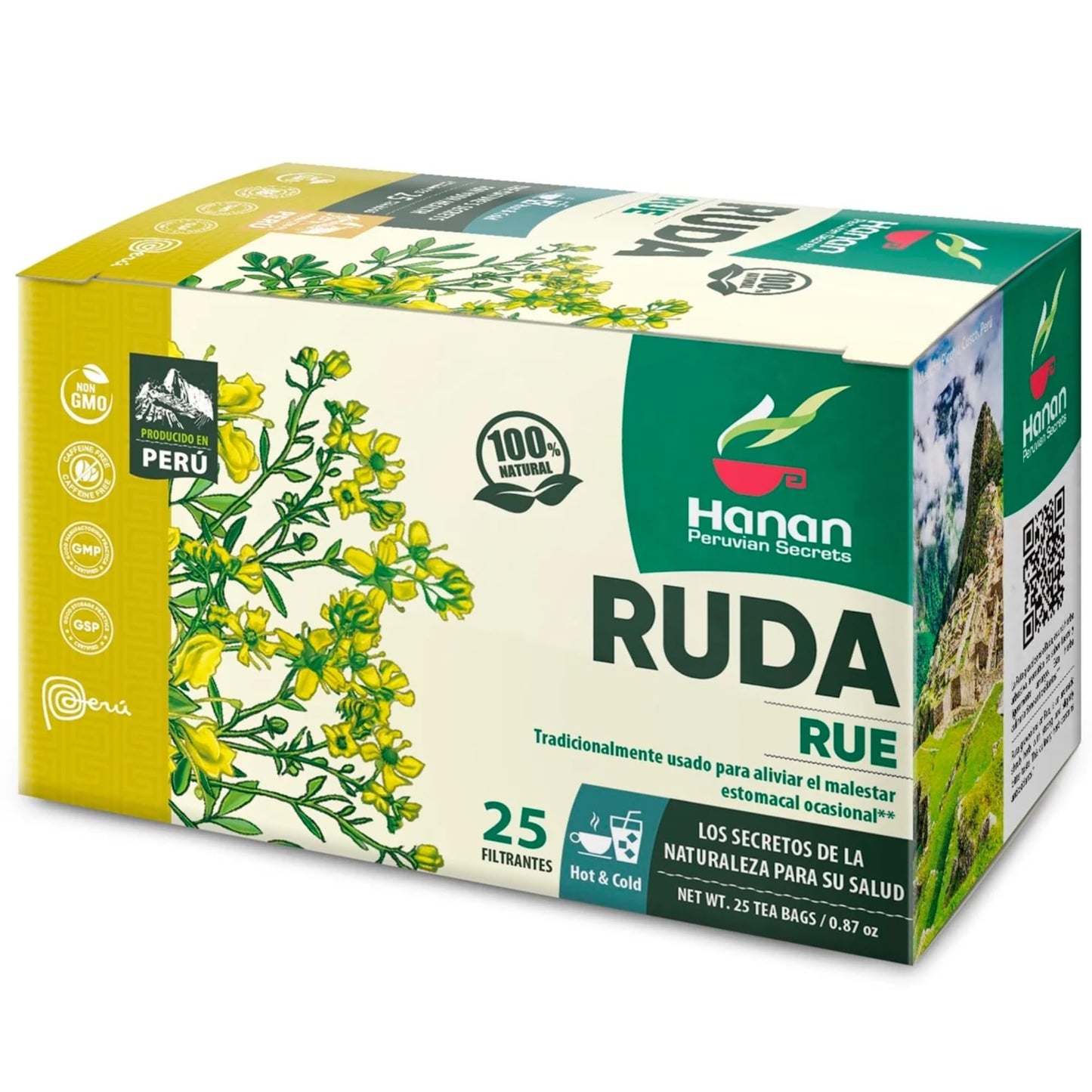 Hanan Te de Ruda Rue 25 Tea Bags for Relaxation & Well-Being, Ruta Graveolens, Natural Herbal Tea from Peru