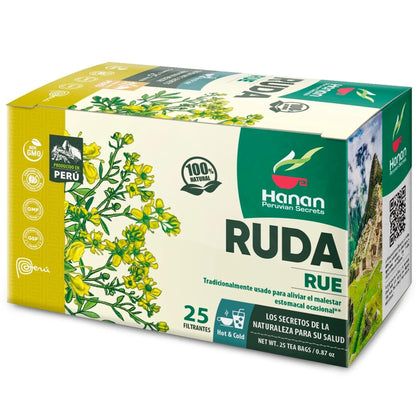 Hanan Te de Ruda Rue 25 Tea Bags for Relaxation & Well-Being, Ruta Graveolens, Natural Herbal Tea from Peru