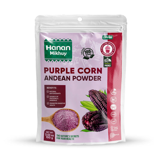 HANAN MIKHUY Maíz Morado 100g - 100% Natural Purple Corn Powder for Digestive Health & Nutrient Absorption Vegan, Non-GMO, Gluten-Free, Keto from Peru (3.53oz)