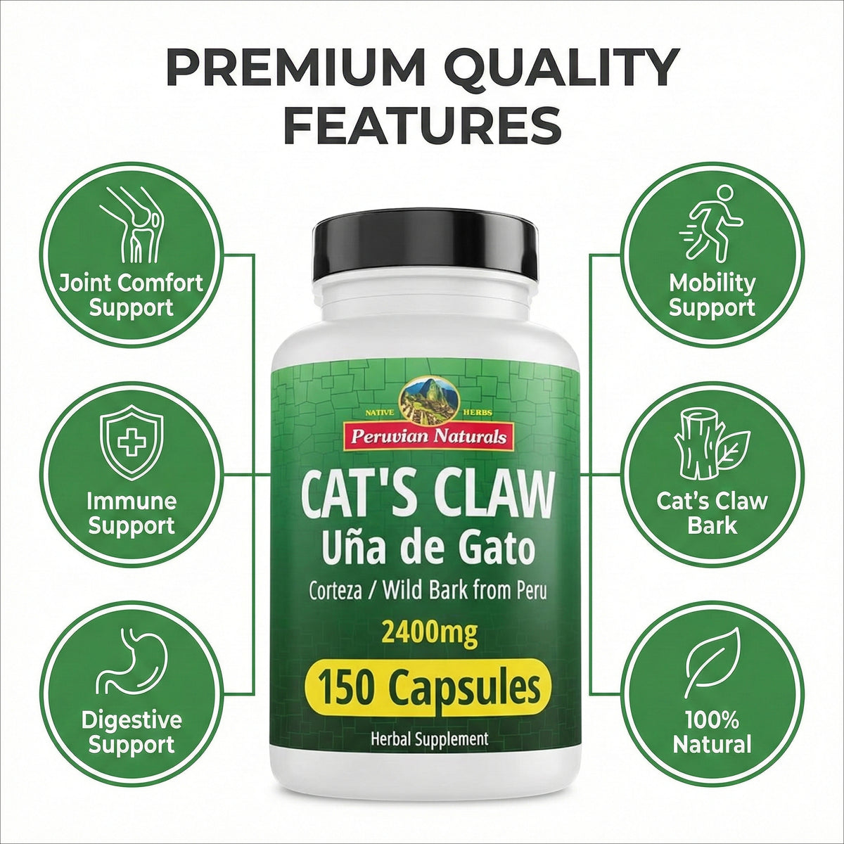 Cat's Claw Capsules (Uña de Gato) — 2400mg Herbal Supplement | from Peru
