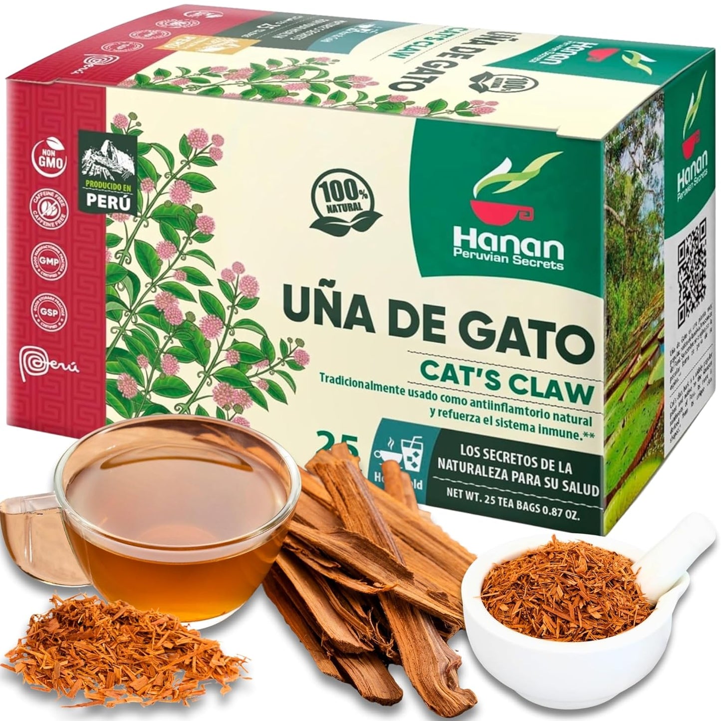 Peruvian Naturals Cat's Claw (Uña de Gato) herbal tea — 25 tea bags from the Peruvian Amazon for immune wellness