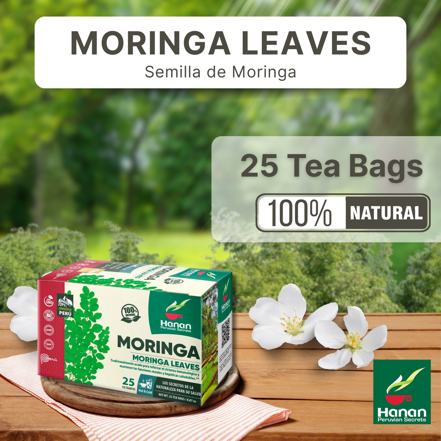 Hanan Moringa Tea Bags — Energy & Immunity Superfood | 25 Caffeine-Free Tea Bags