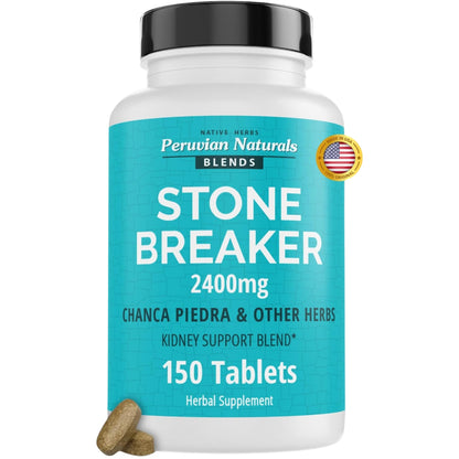 Peruvian Naturals Chanca Piedra Stone Breaker tablets bottle — 150 tablets, 2400mg per serving with milk thistle and dandelion