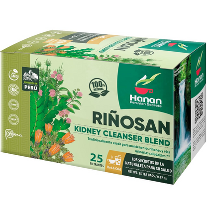 Peruvian Naturals Riñosan Blend herbal tea — Chanca Piedra, Cat's Claw, Horsetail, and Huamanpinta blend for kidney cleanse
