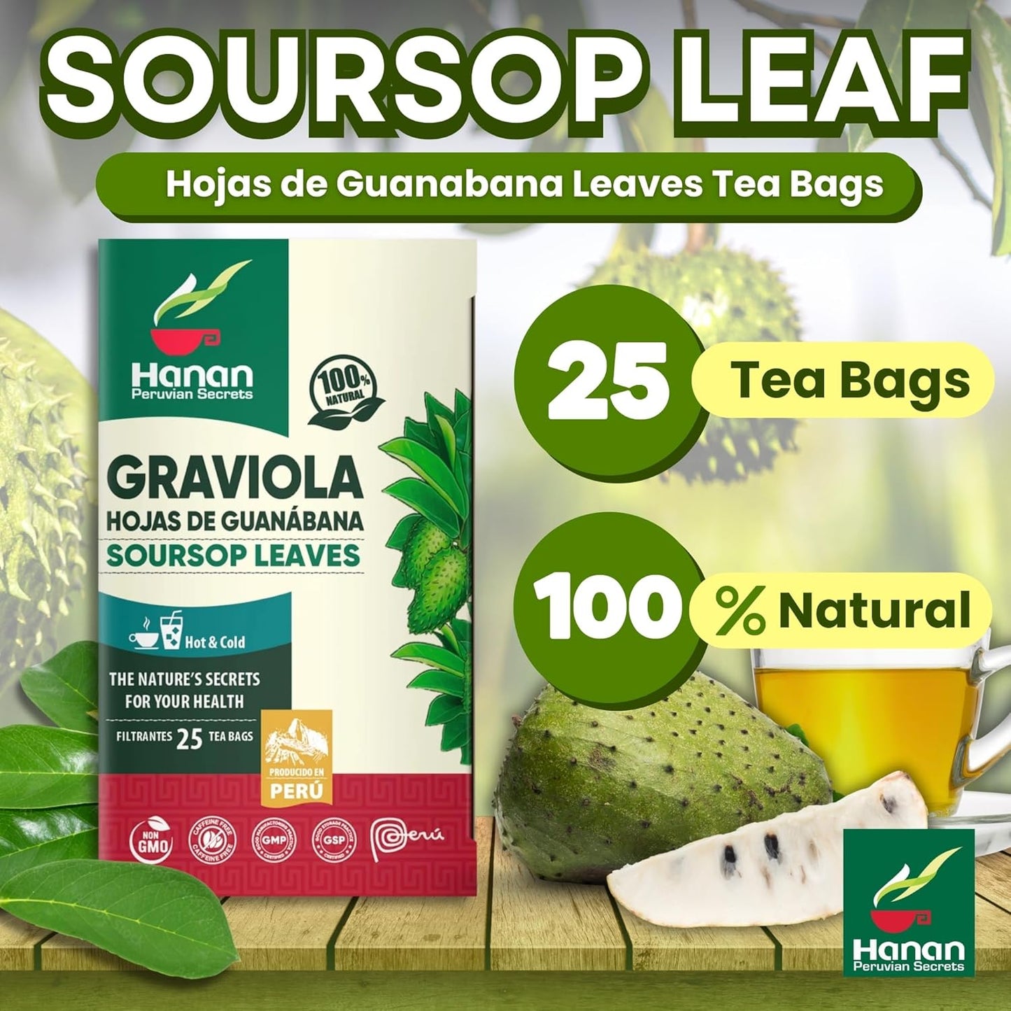 Graviola (Soursop) Herbal Tea — Hand-Selected Leaves | 25 Tea Bags from Peru