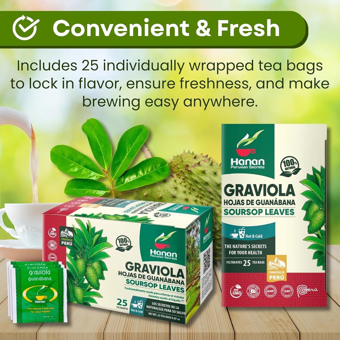Graviola (Soursop) Herbal Tea — Hand-Selected Leaves | 25 Tea Bags from Peru
