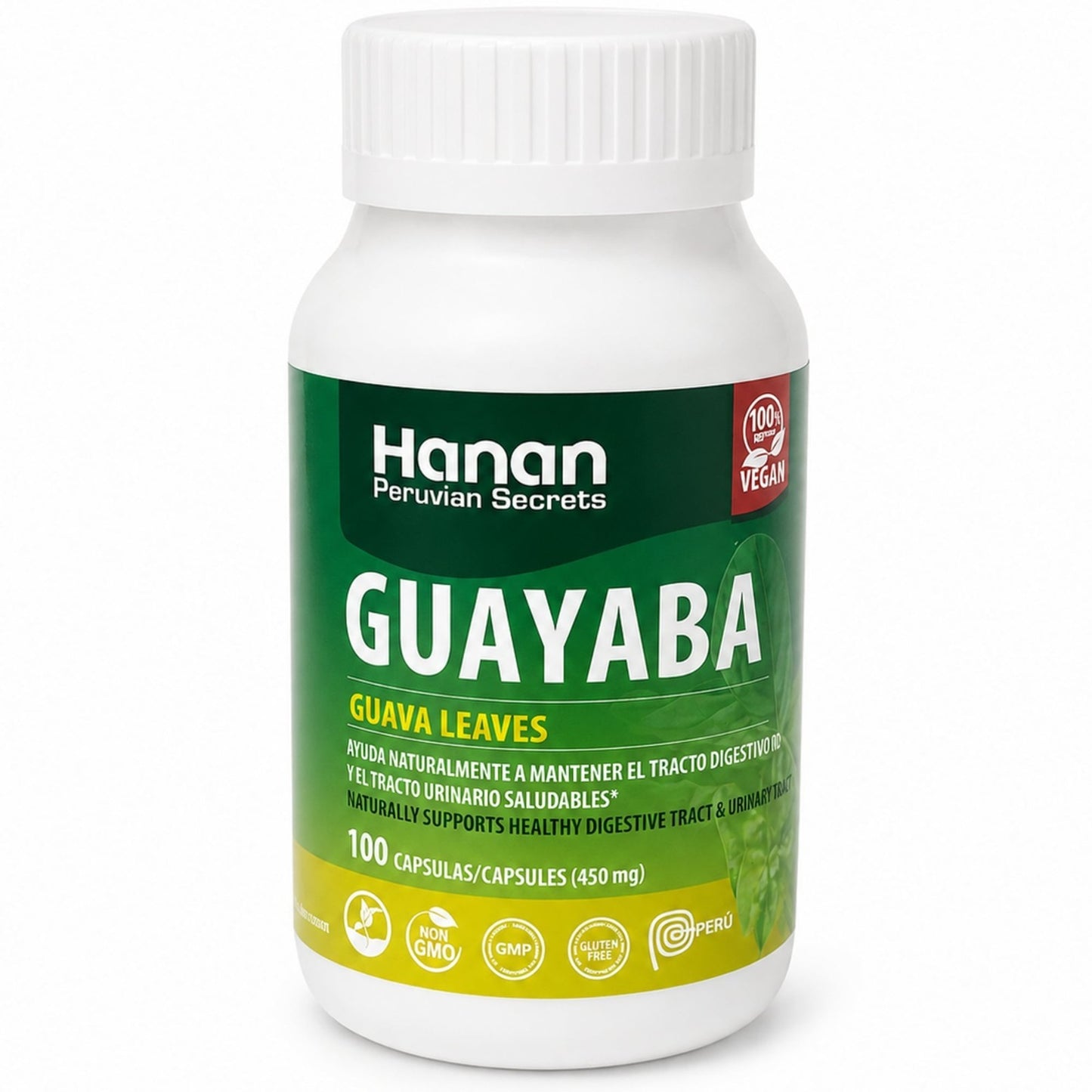 Hanan Peruvian Secrets Guava Leaf (Guayaba) 450mg Herbal Supplement, 100 Vegan Capsules