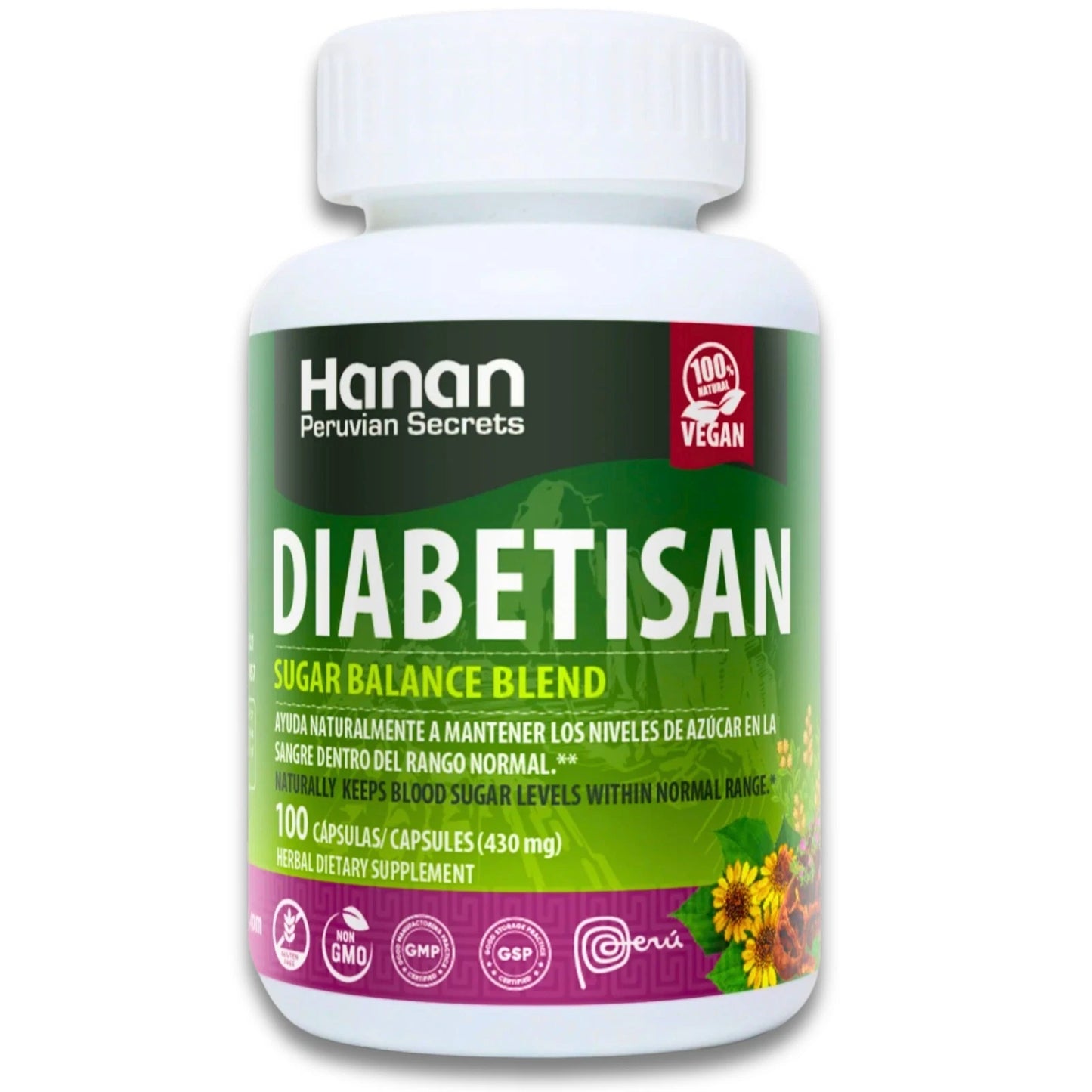Hanan Diabetisan Blend capsules — Peruvian herbal supplement with Pasuchaca, Yacon, and Cuti Cuti for healthy blood sugar